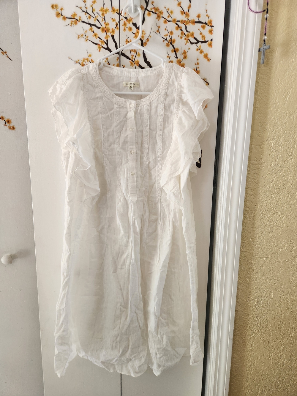 Max Studio White Ruffle-Sleeve Midi Dress